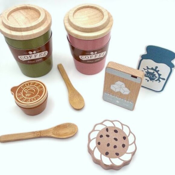 Unisex Wood Wooden Coffee Time Barista Playset Educational Pretend Role Play New - Picture 4 of 6